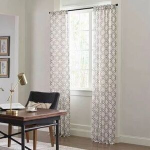 2 Curtain Panels, Allen + Roth 84-in Grey Lattice Trellis Light Filtering